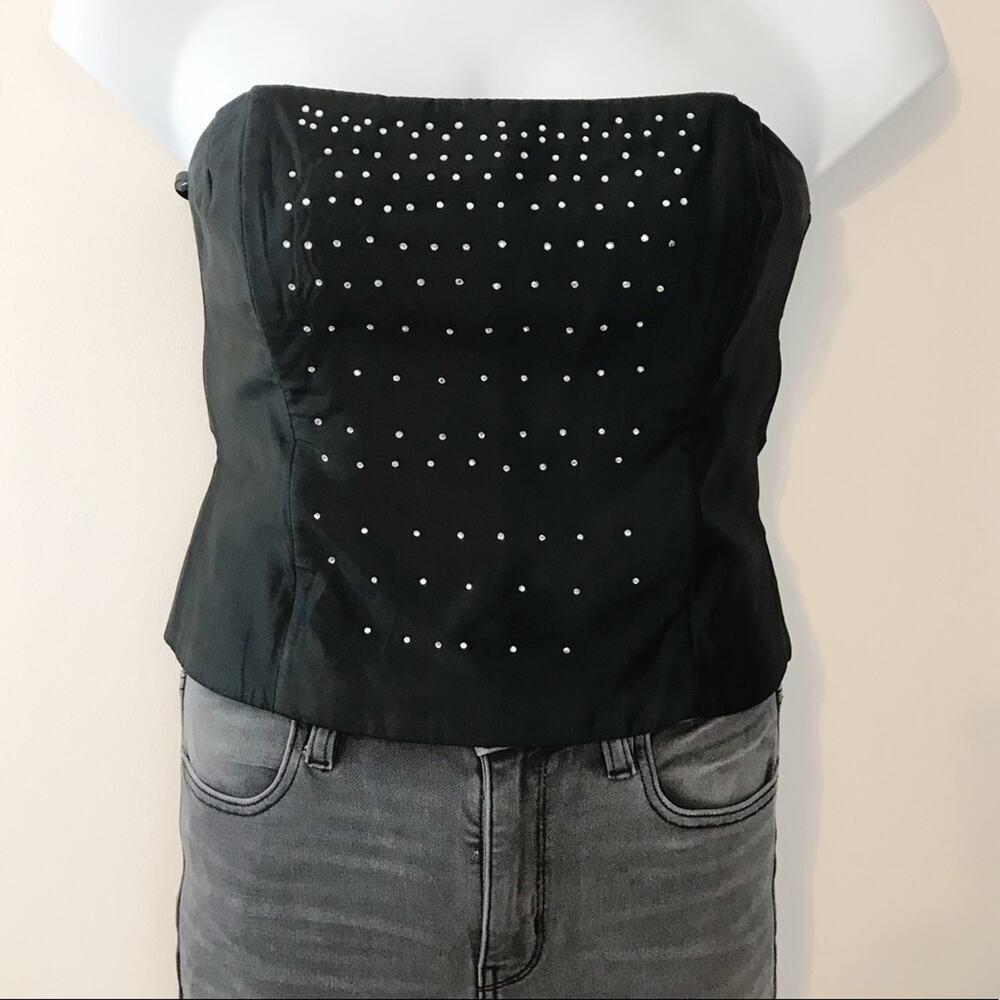Vintage Y2K Jessica McClintock Gunne Sax Black Satin Rhinestone Corset Bustier